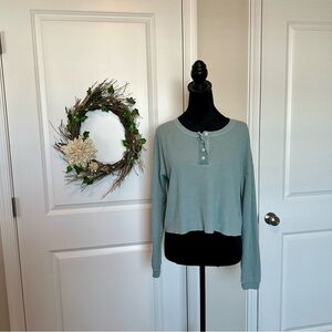 American Eagle Outfitters Light Blue Henley Cropped Top